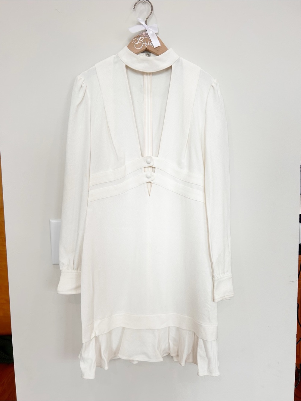 A.L.C. White Mini Dress with Deep V and Mock Neck 0